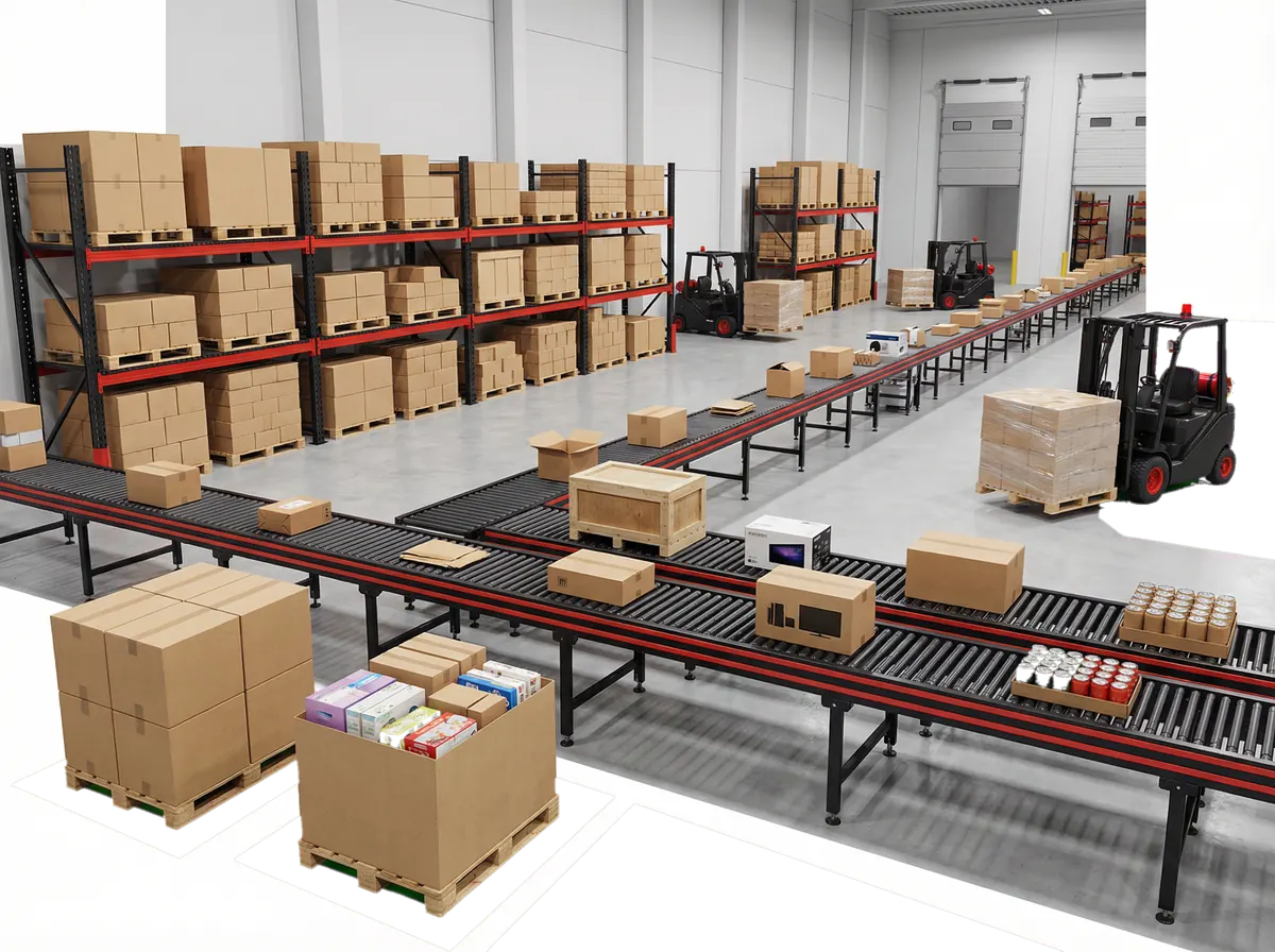 Warehouse and logistics environment with corrugated boxes